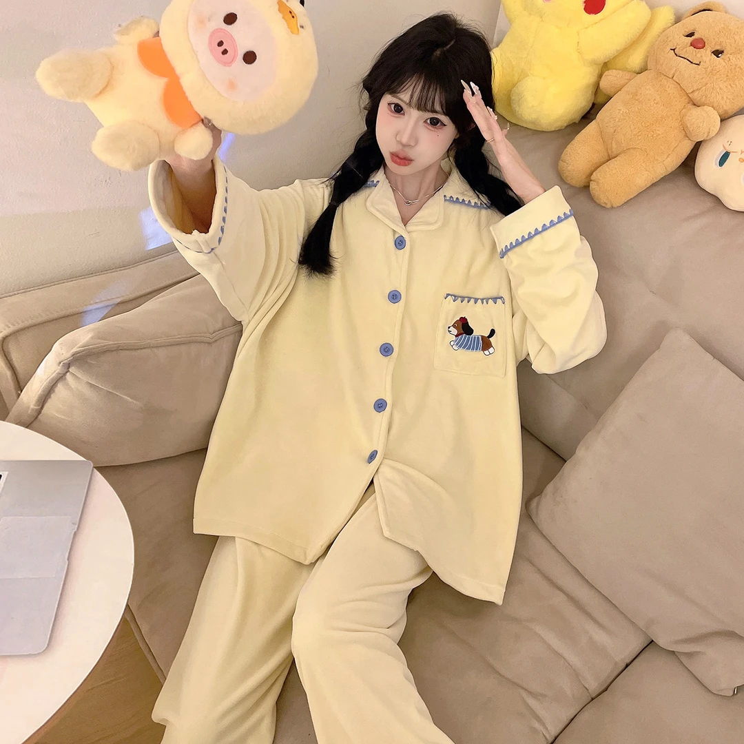 腊肠狗海岛绒秋冬薄绒睡衣女款爆款2025新款珊瑚绒家居服保暖套装