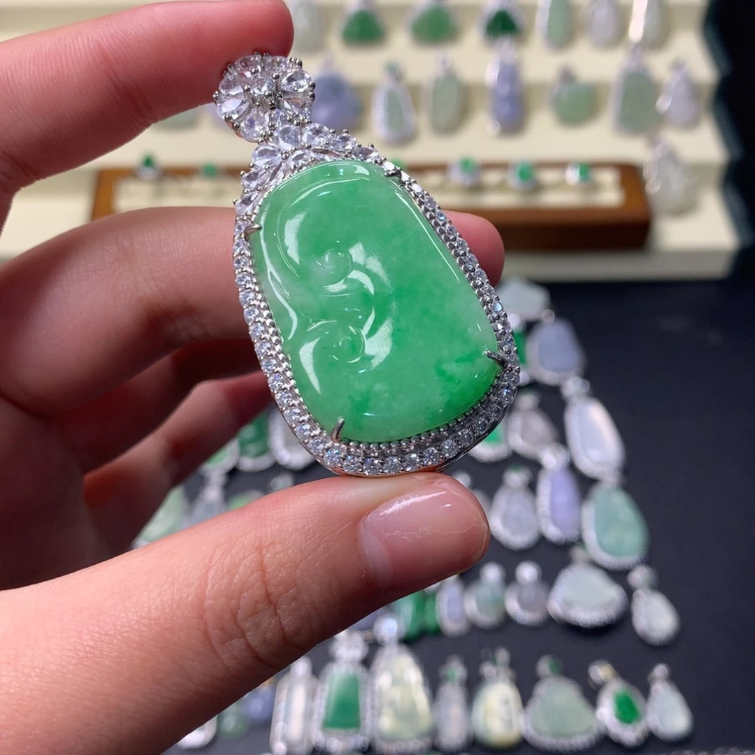 翡翠银S925镶嵌挂件
