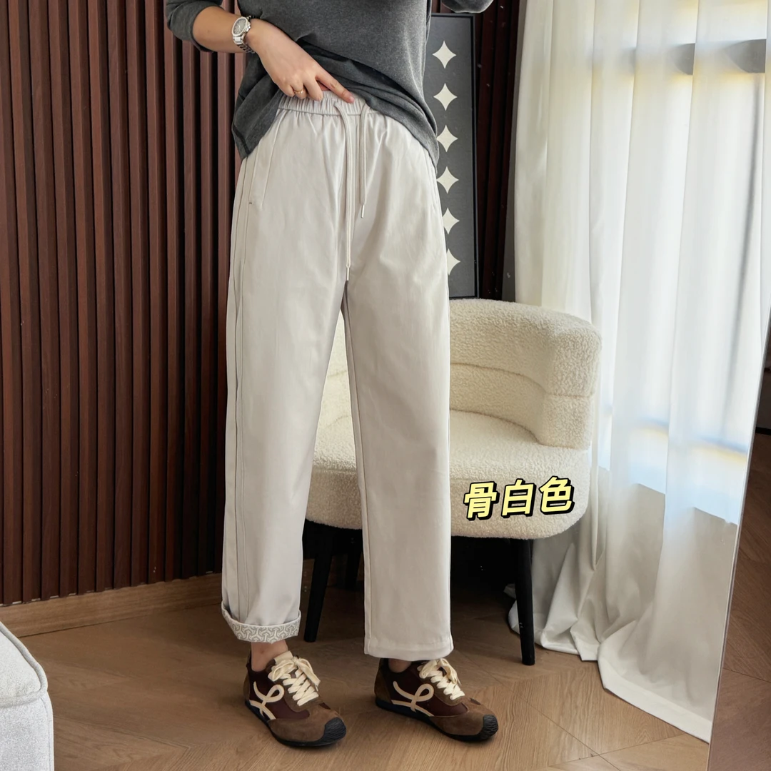 NANA【舒特柔】秋季新款抽绳松紧腰可卷边休闲直筒裤显瘦C0444