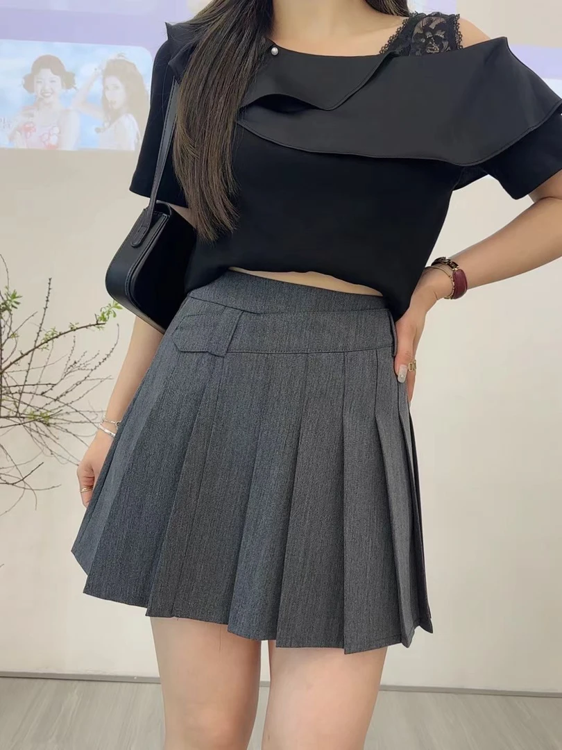 恰逢景梅子自留款裙子高腰百褶短裙防走光学院风百褶半身裙