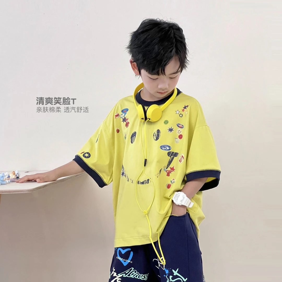 男童索罗娜凉感短袖T恤儿童夏季潮牌宽松上衣中大童时尚5069751O9