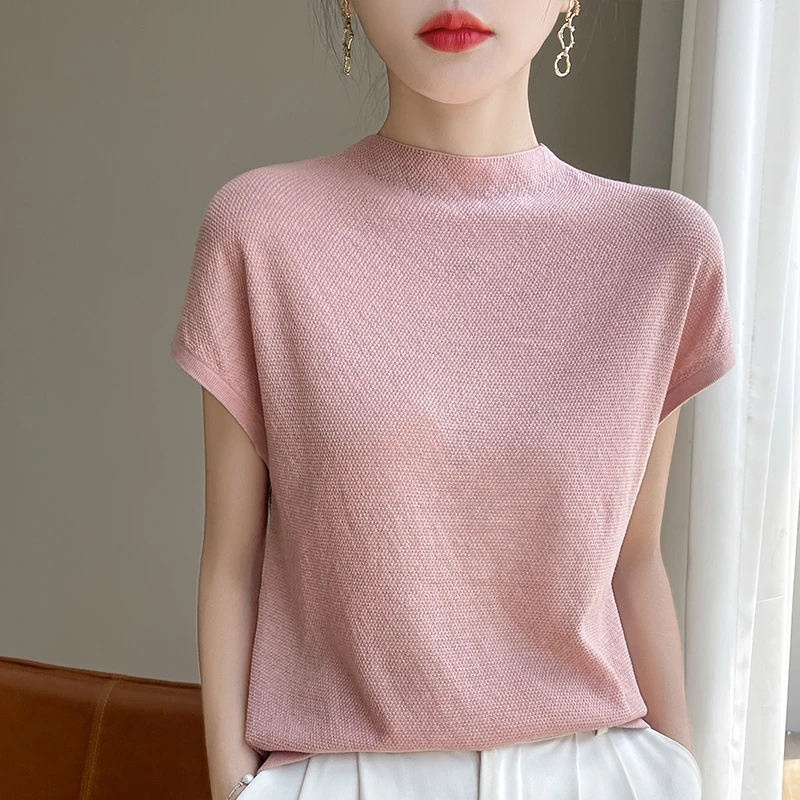 品牌2025夏季薄款针织衫时尚简约纯色百搭圆领休闲上衣