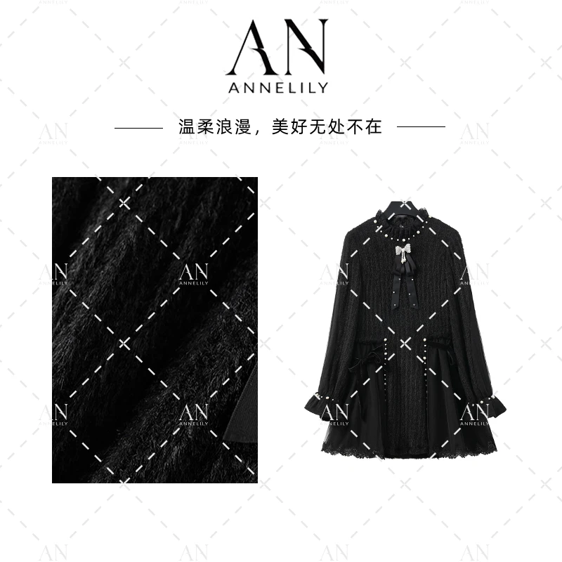 ANNELILY【心吟】新款设计师款气质时尚轻奢法式连衣裙AQ2412081