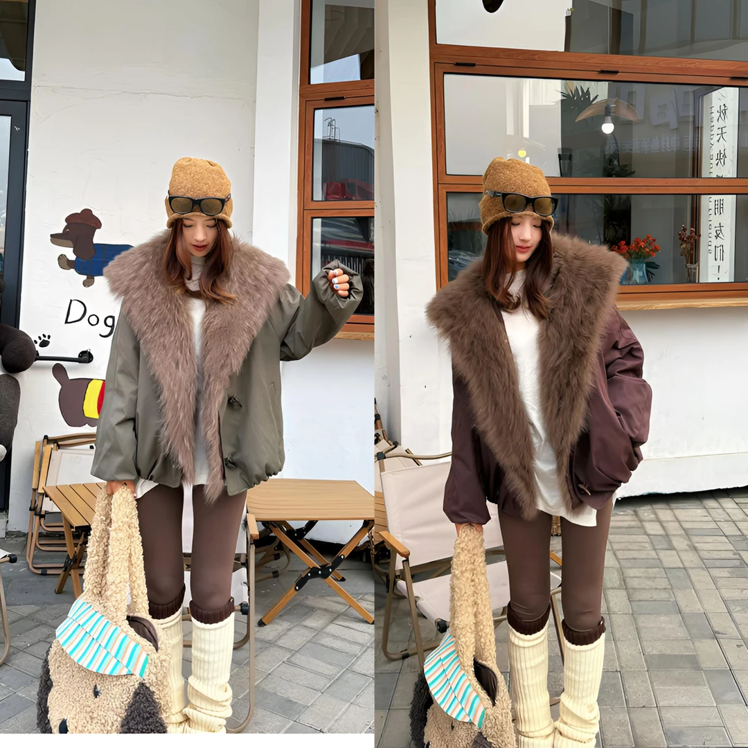 【米多甄选2025新款狐狸毛鹅绒服】爆款女装三防面料时尚皮草外套女