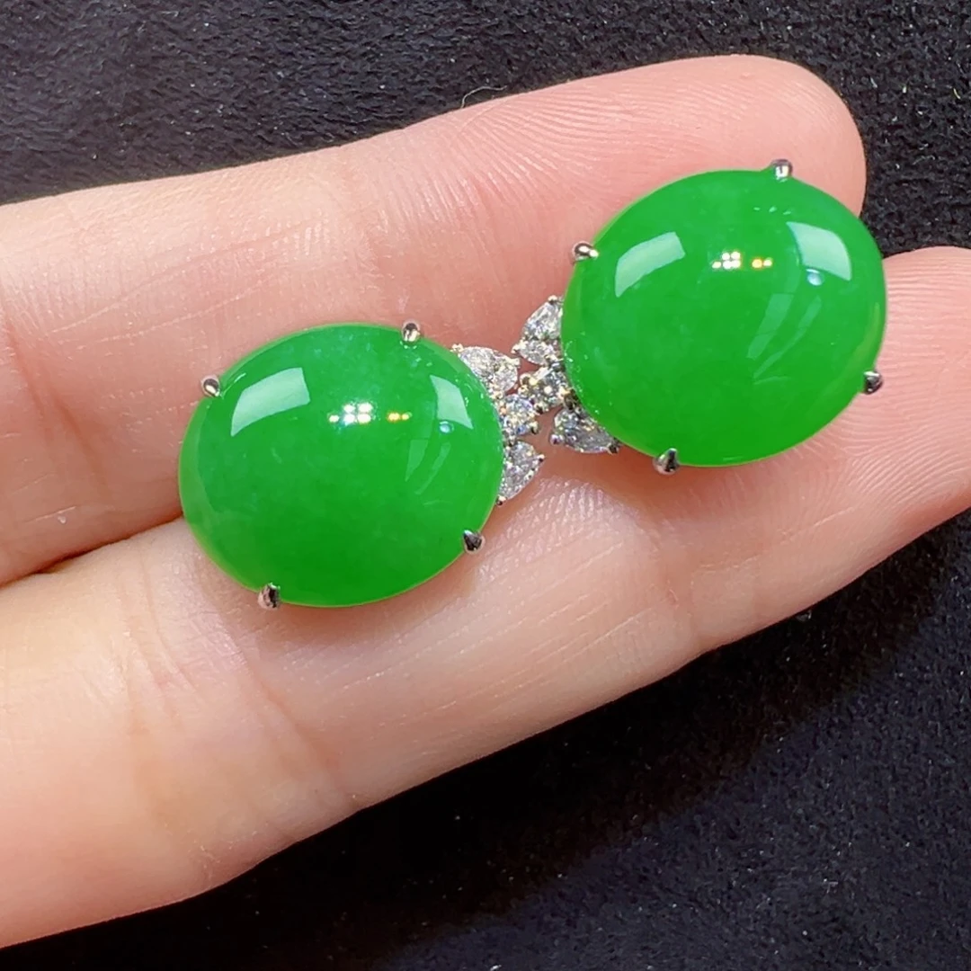 翡翠18K金镶嵌耳饰耳包