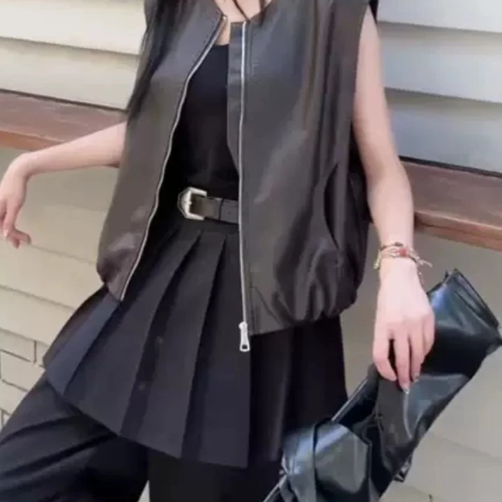 马夹圆领宽松型网红洋气街头风免烫休闲女韩版短款