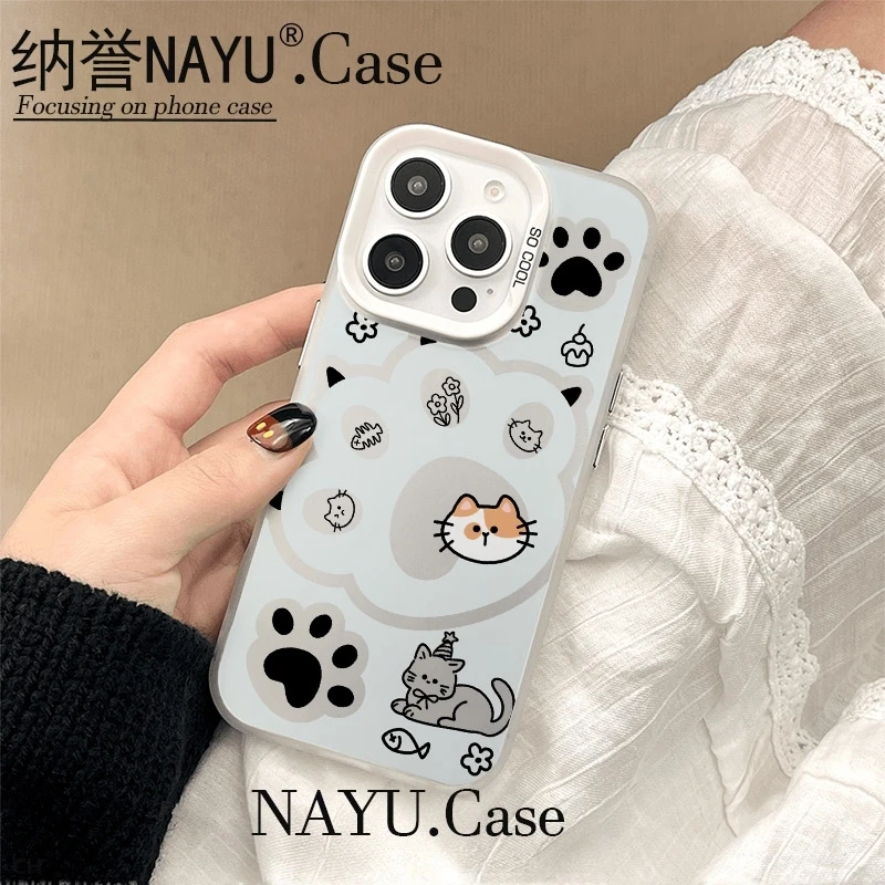 可爱大猫爪彩银壳适用于iPhone苹果16手机壳iPhone华为oppo小米vi