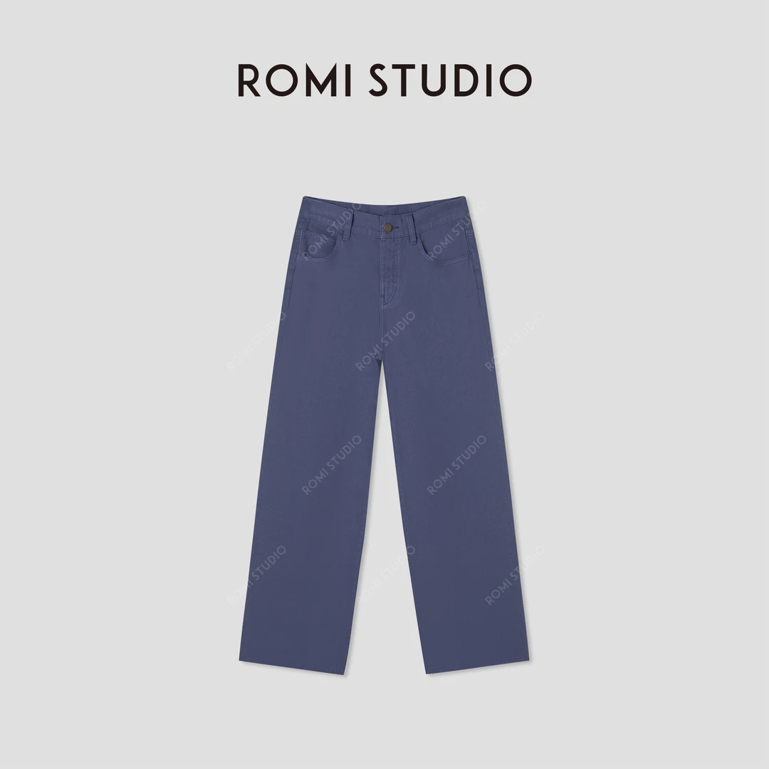ROMI STUDIO“休闲复古”定染法工蓝水洗做旧直筒牛仔裤 RWCSXD3058