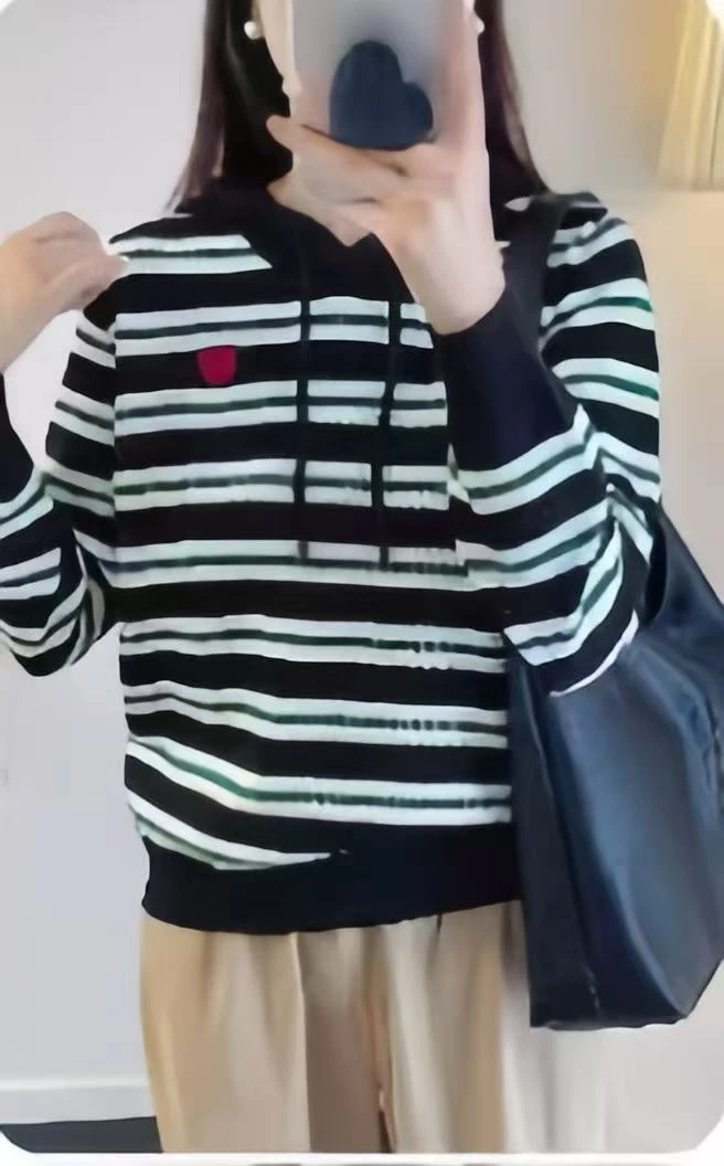 837-【黑-笑脸条纹帽衫】高级感气质针织女毛衣