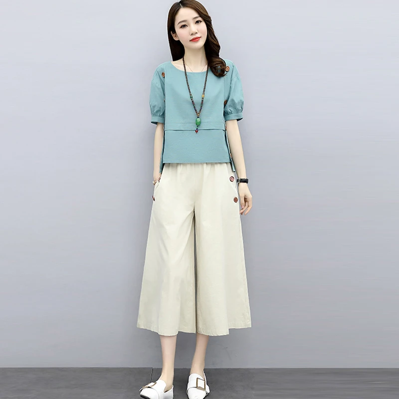 时尚阔腿裤套装女2025夏季新款胖mm遮肚显瘦减龄垂感裙裤两件套潮