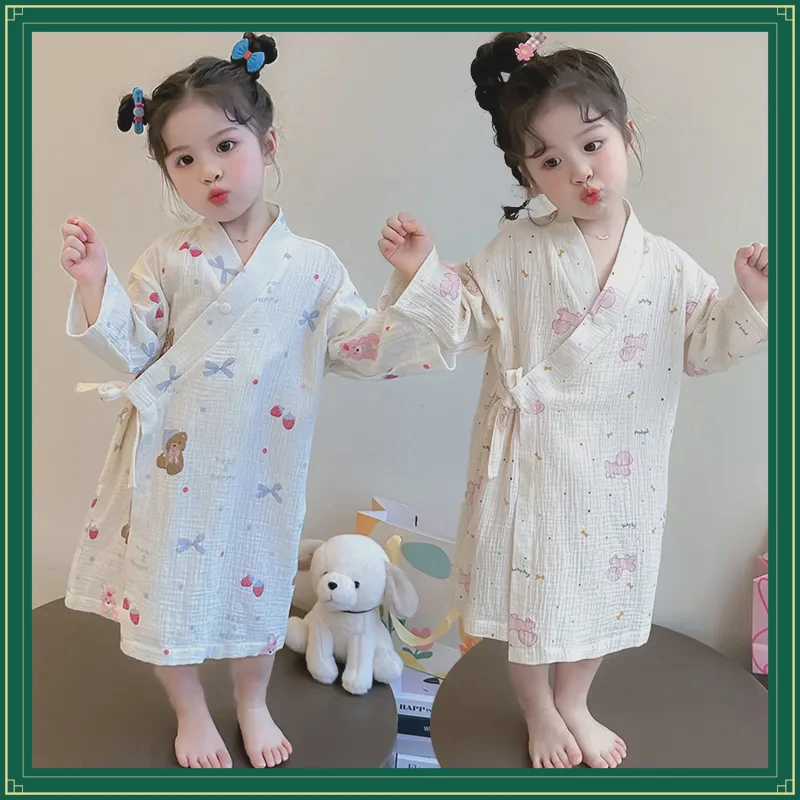 儿童浴巾春夏全棉YMWW可穿式宝宝浴袍长袖纱布空调睡衣夏季【刚旭】