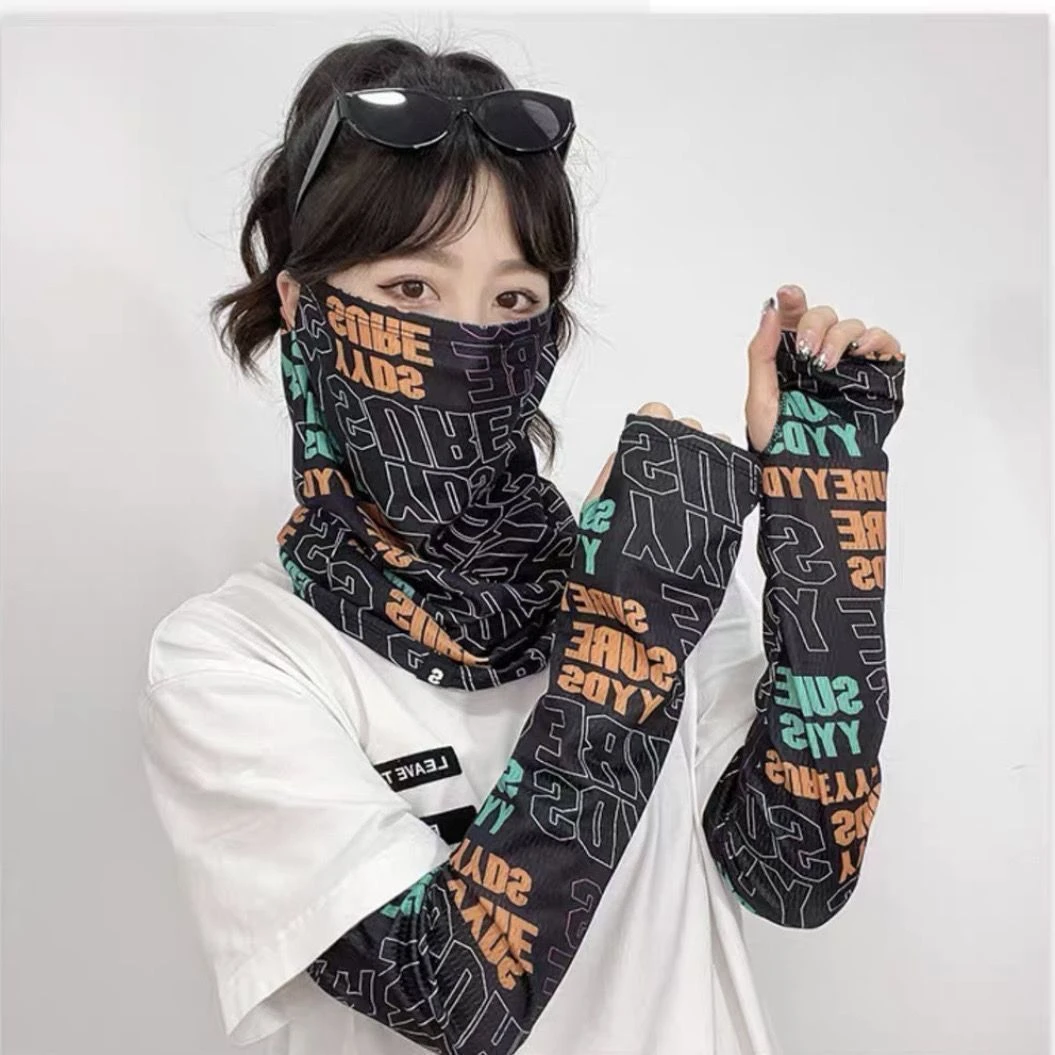 冰袖防晒夏季冰丝套袖男女户外护臂骑行开车手套防紫外线袖套面罩