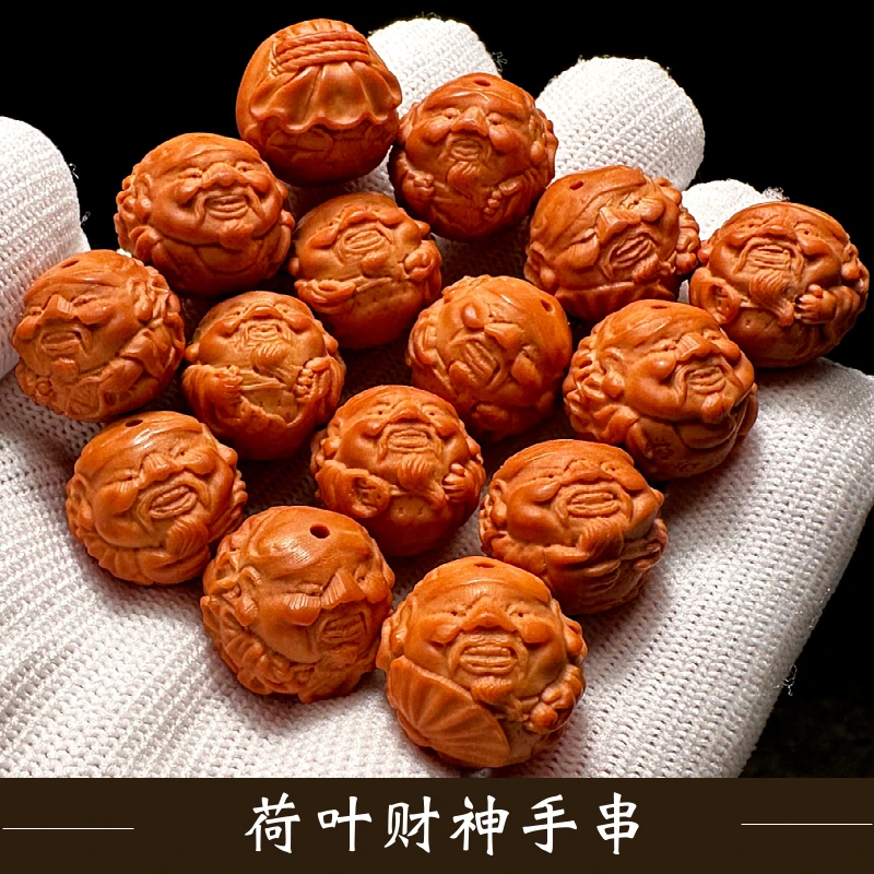 短圆大荷叶财神猴头手串高端男士精品文玩核桃大尺寸正圆光珠雕刻