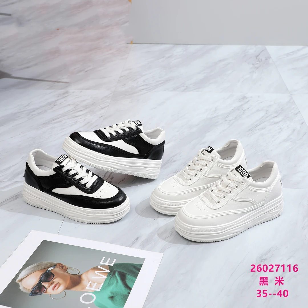 26027116女鞋小白鞋时尚百搭休闲鞋厚底单鞋运动系带韩版春夏秋