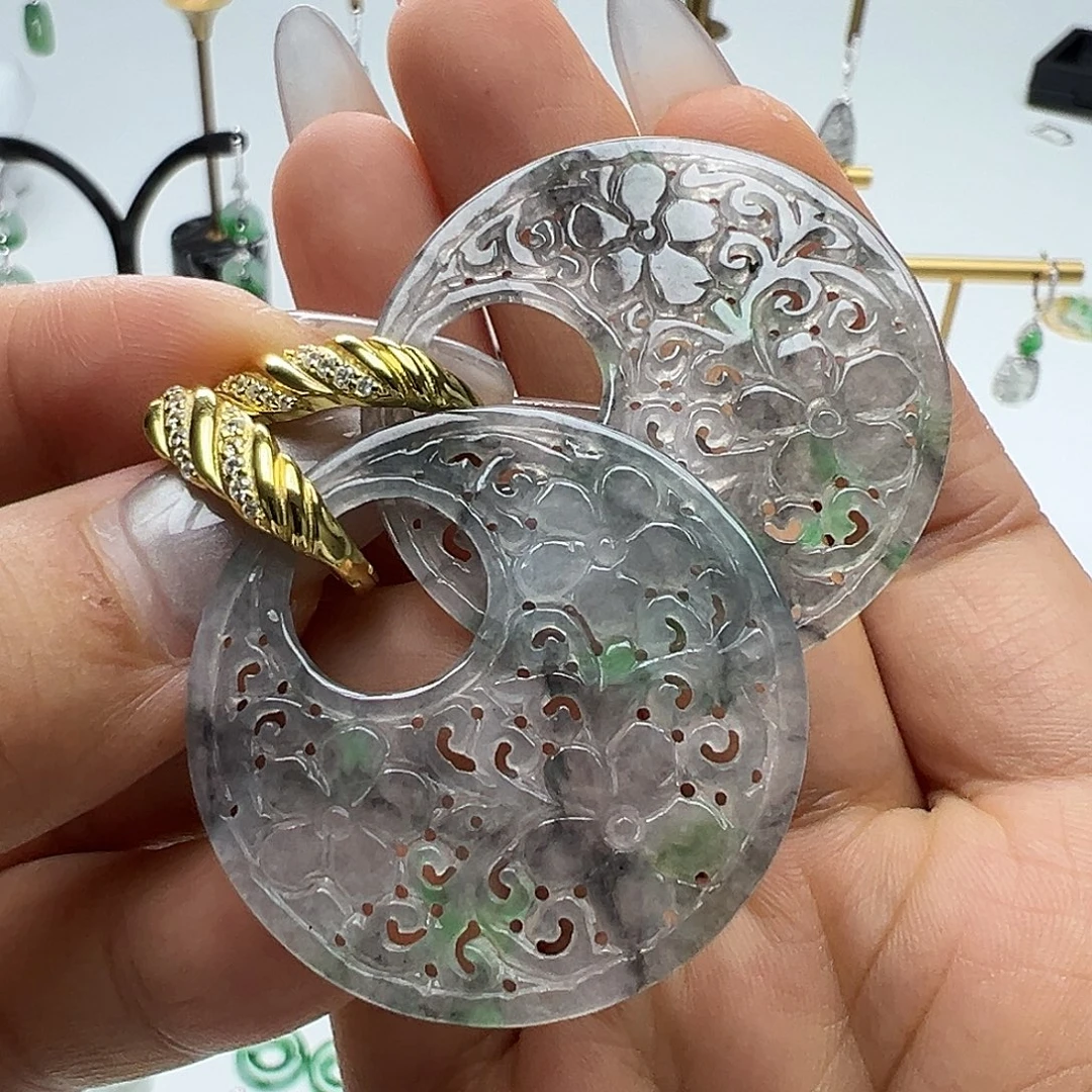 世***清翡翠银S925镶嵌耳饰天然缅甸A货翡翠