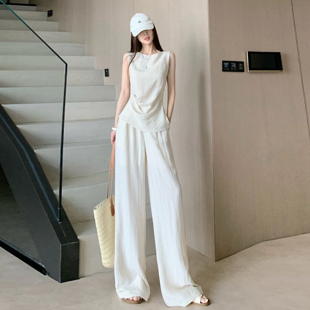 大方得体40减龄穿搭一整套极简风无袖上衣套装阔腿裤两件套超好看