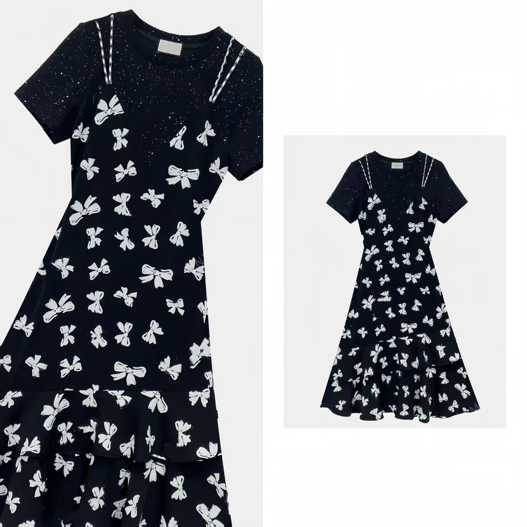 夏日轻奢爆款满天星设计女装拼接重工碎花显瘦气质连衣裙