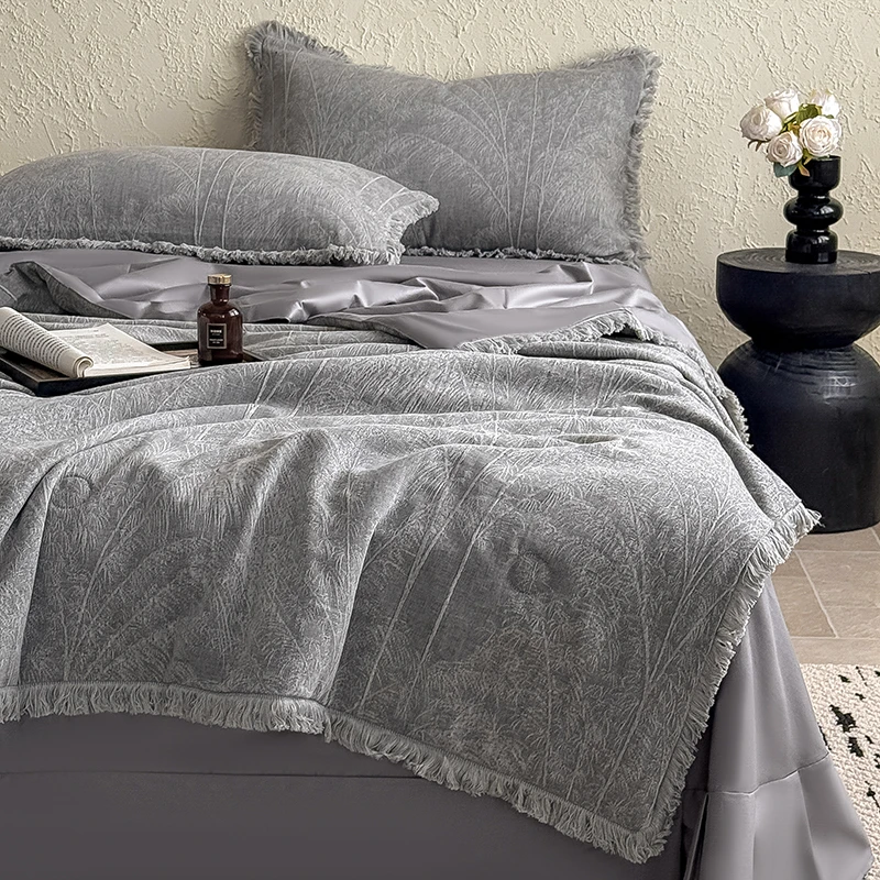 纯棉三层纱提花夏被四件套A类母婴级全棉空调被夏凉被床笠三件套