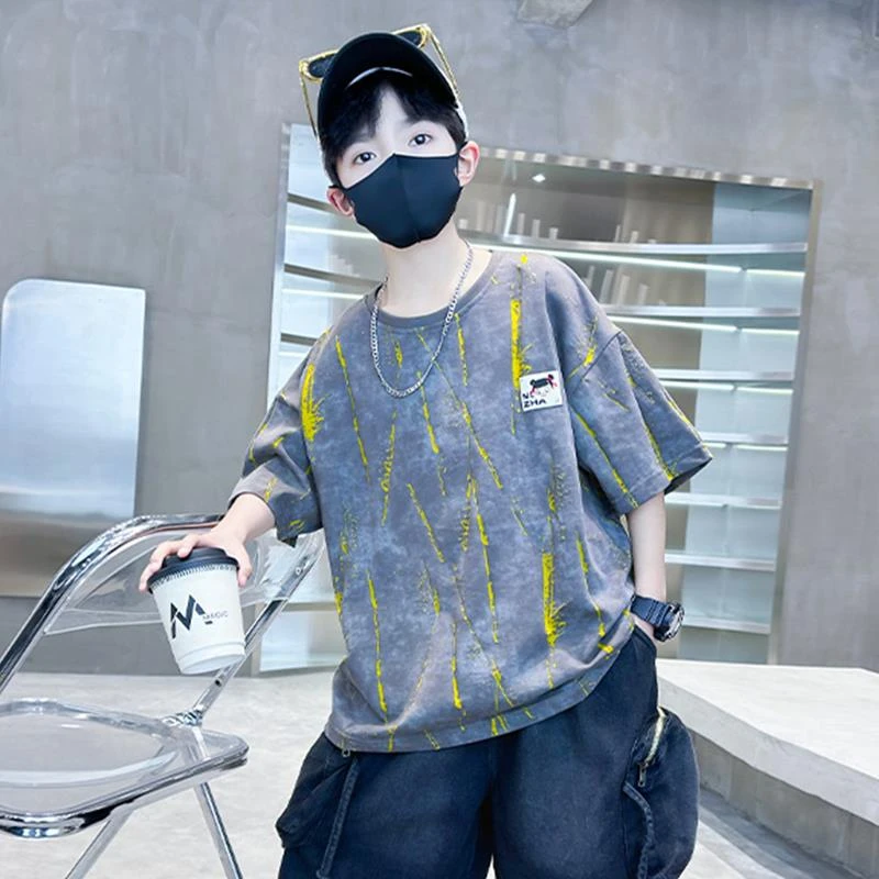 儿童装男童夏装棉短袖T恤2025新款中大童夏季男孩帅气夏款半袖t