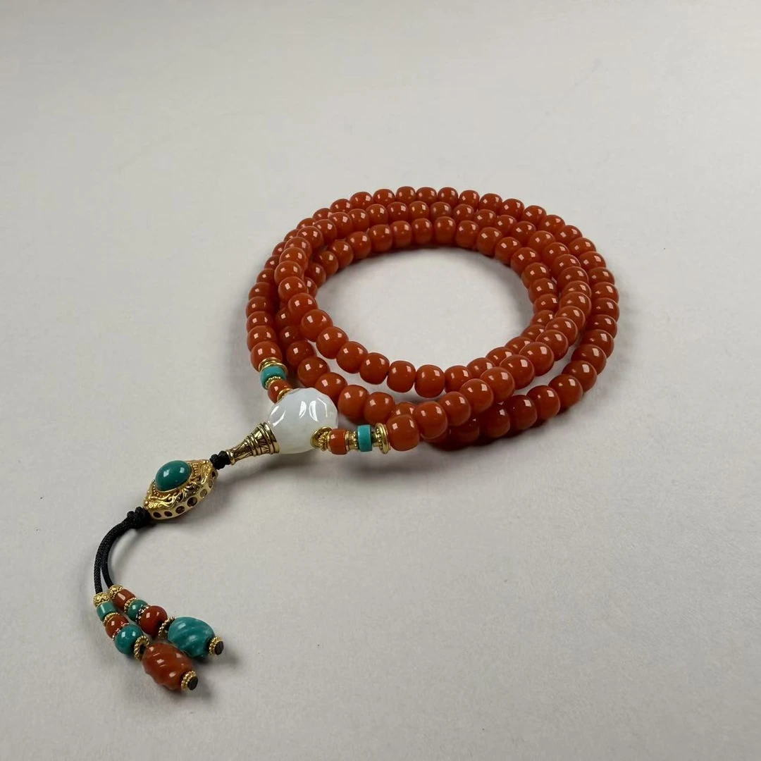 南红老型108颈链 B1078