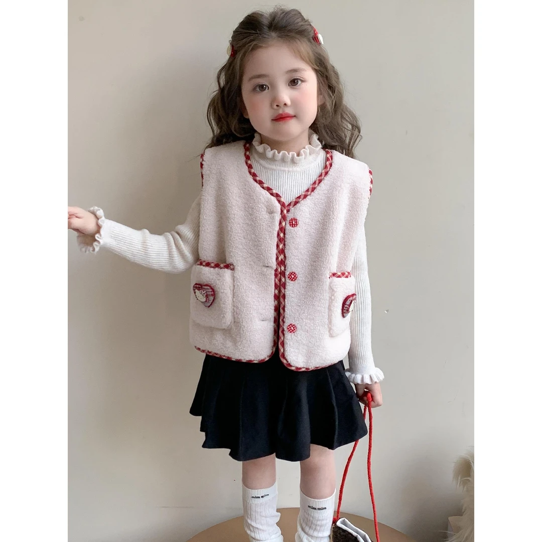 女童加绒加厚马甲秋冬2025新款儿童韩版kt猫背心外套宝宝可爱上衣