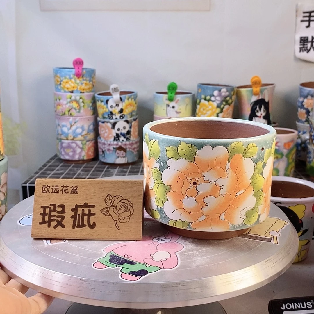 紫砂花盆红陶手绘花盆