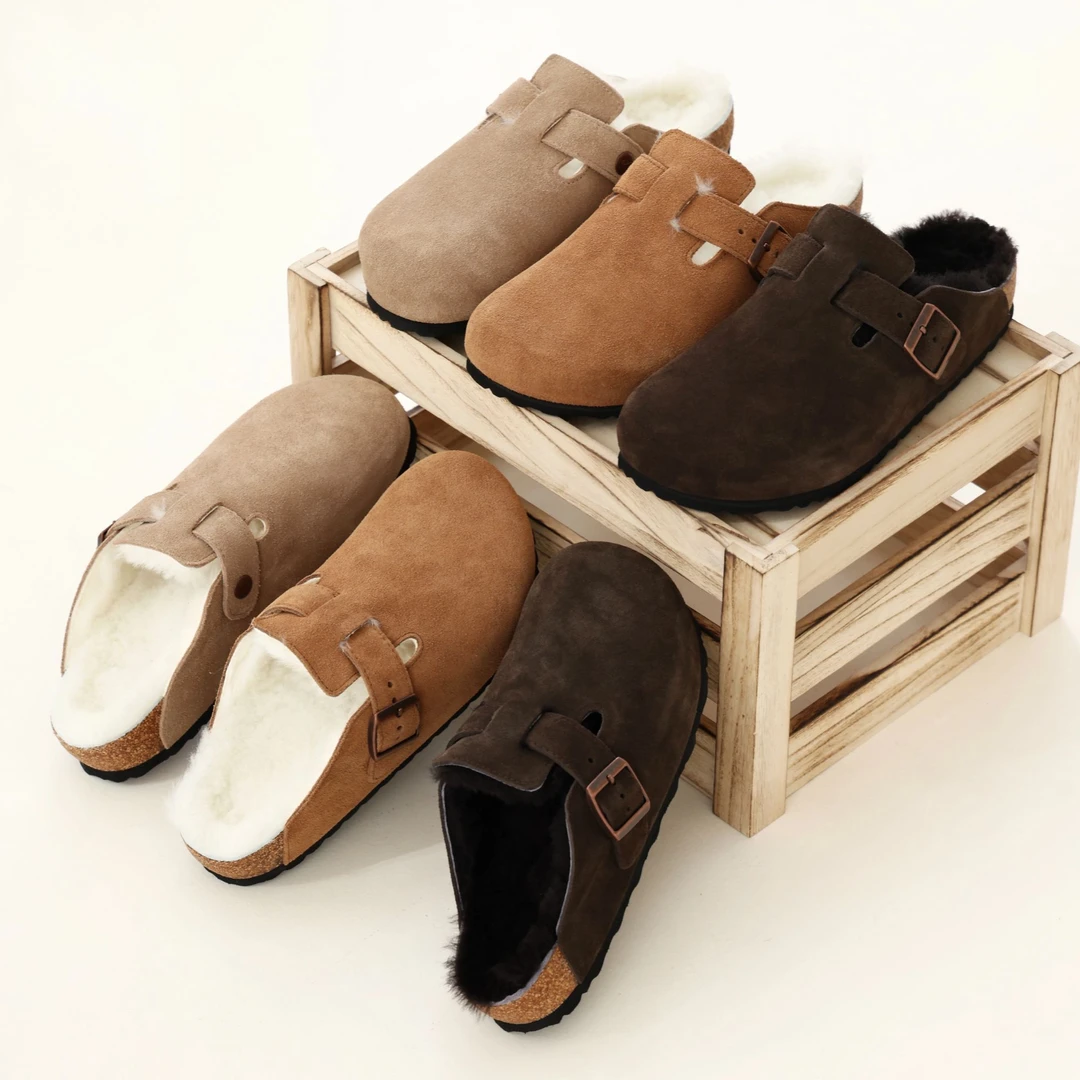 羊皮毛一体加厚毛毛勃肯鞋女厚底增高保暖包头拖鞋