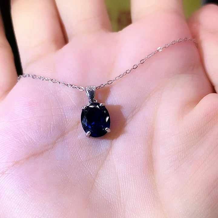 蓝宝石吊坠(赠链)银S925镶嵌