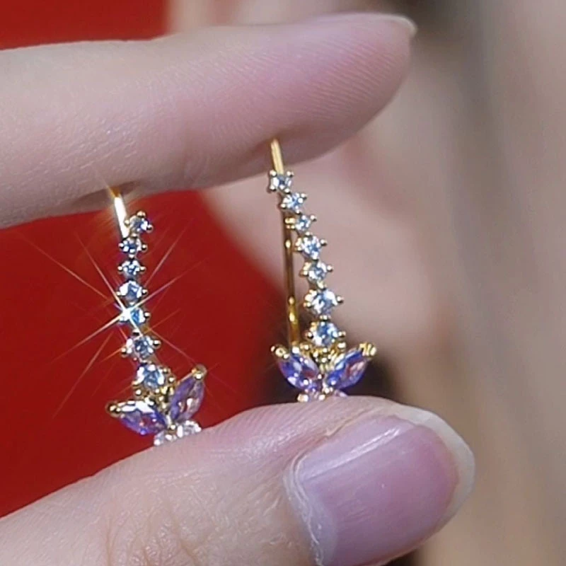 925银耳饰 DY众独特排钻紫蝴蝶耳钉耳环2024春夏新款精致时尚百搭