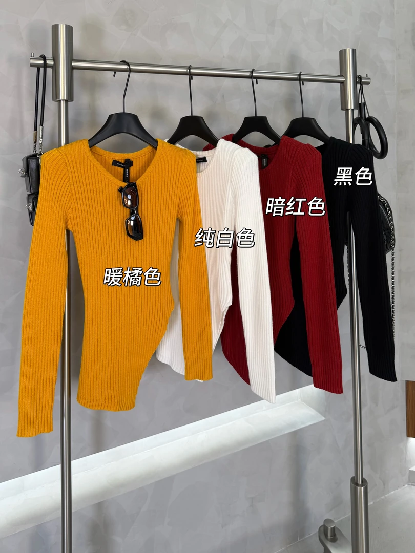 【大度定制】2166#秋冬纯色圆领修身不规则显瘦纯色打底上衣