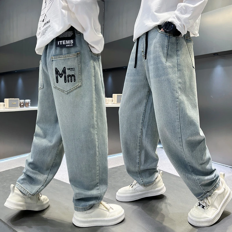 男童浅色牛仔裤春装2025新款中大儿童春季直筒痞帅窄版春秋款裤子