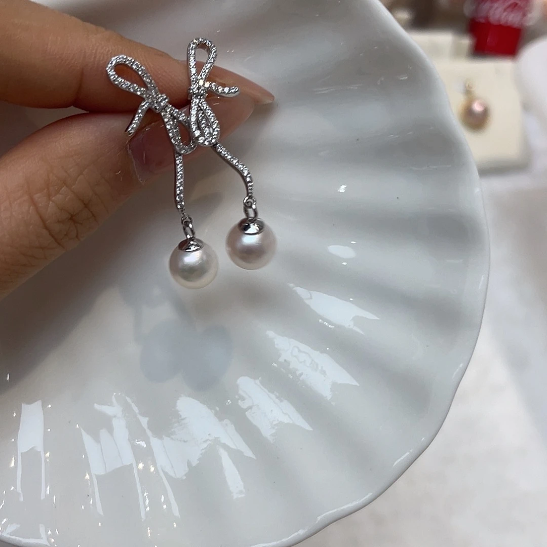 耳饰银S925镶嵌海水珍珠