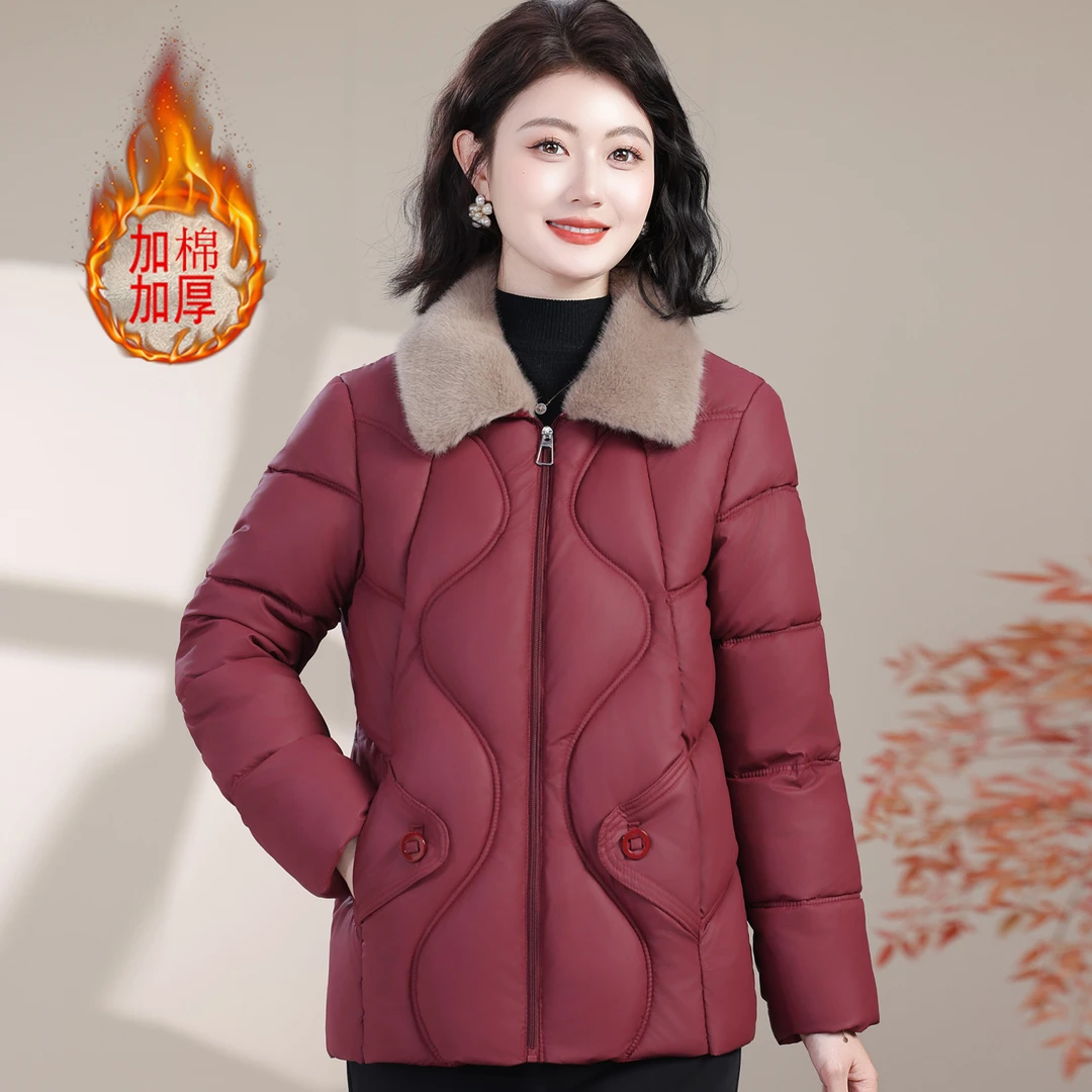 妈妈冬装夹棉加厚pu皮棉衣外套洋气中老年女装防风防水保暖皮棉袄