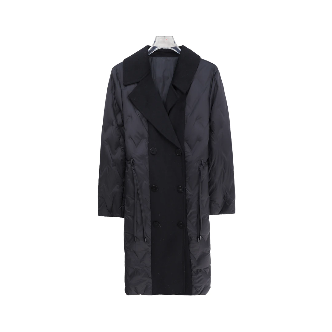 高级感西装领拼接双排扣轻职风羽绒服U358