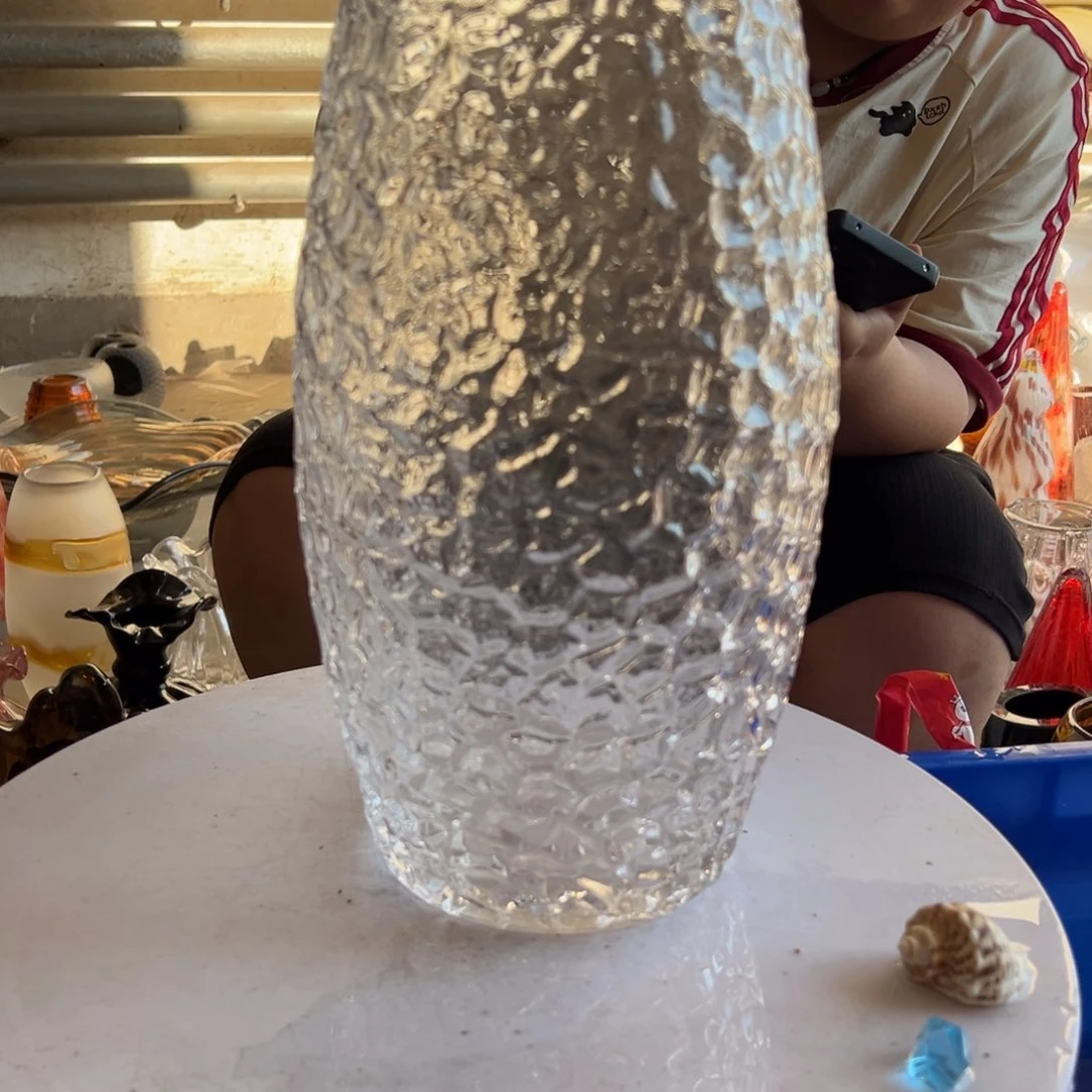 透明火山石高度45琉璃花器摆件微瑕