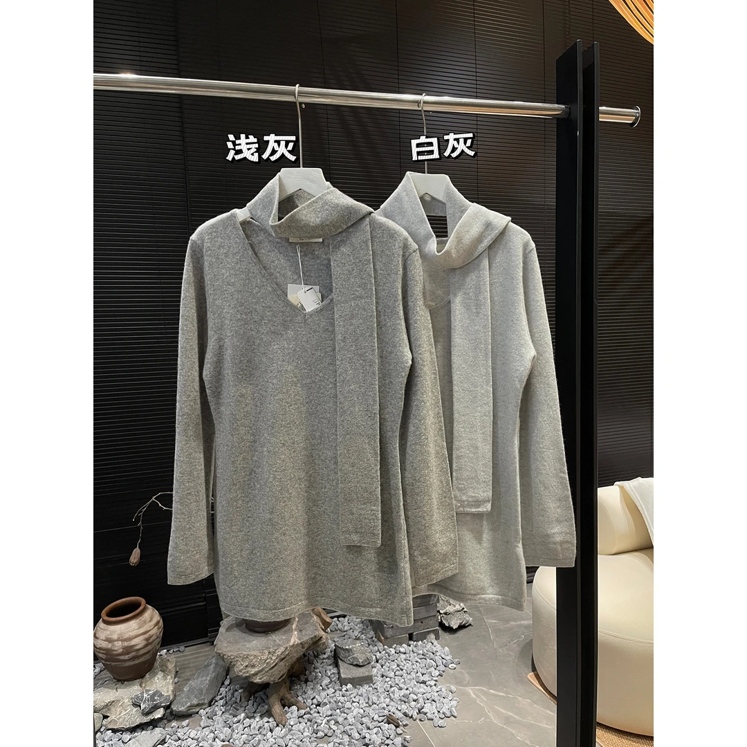 带飘带V领毛衣F765（清）