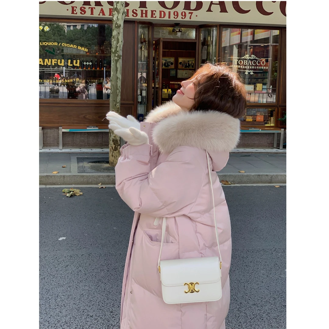 白鸭绒羽绒服女冬季2025新款长款毛领加厚保暖外套