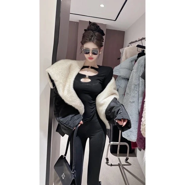 橙路大毛毛翻领外套