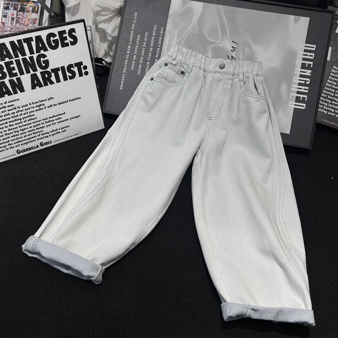 HK潮牌童装春季裤子2025新款中大童宽松牛仔裤韩版儿童老爹裤2422