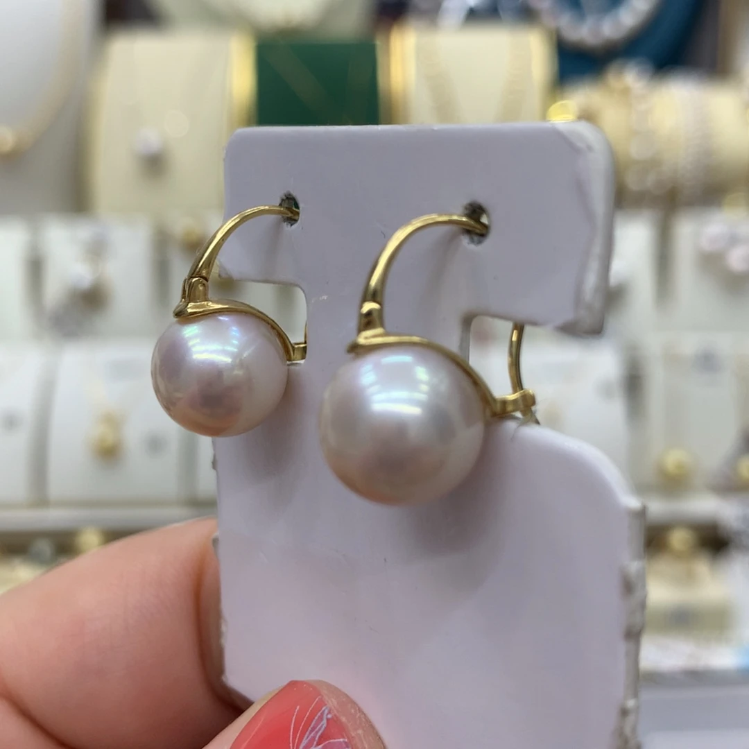 淡水珍珠耳饰18K金镶嵌10-11