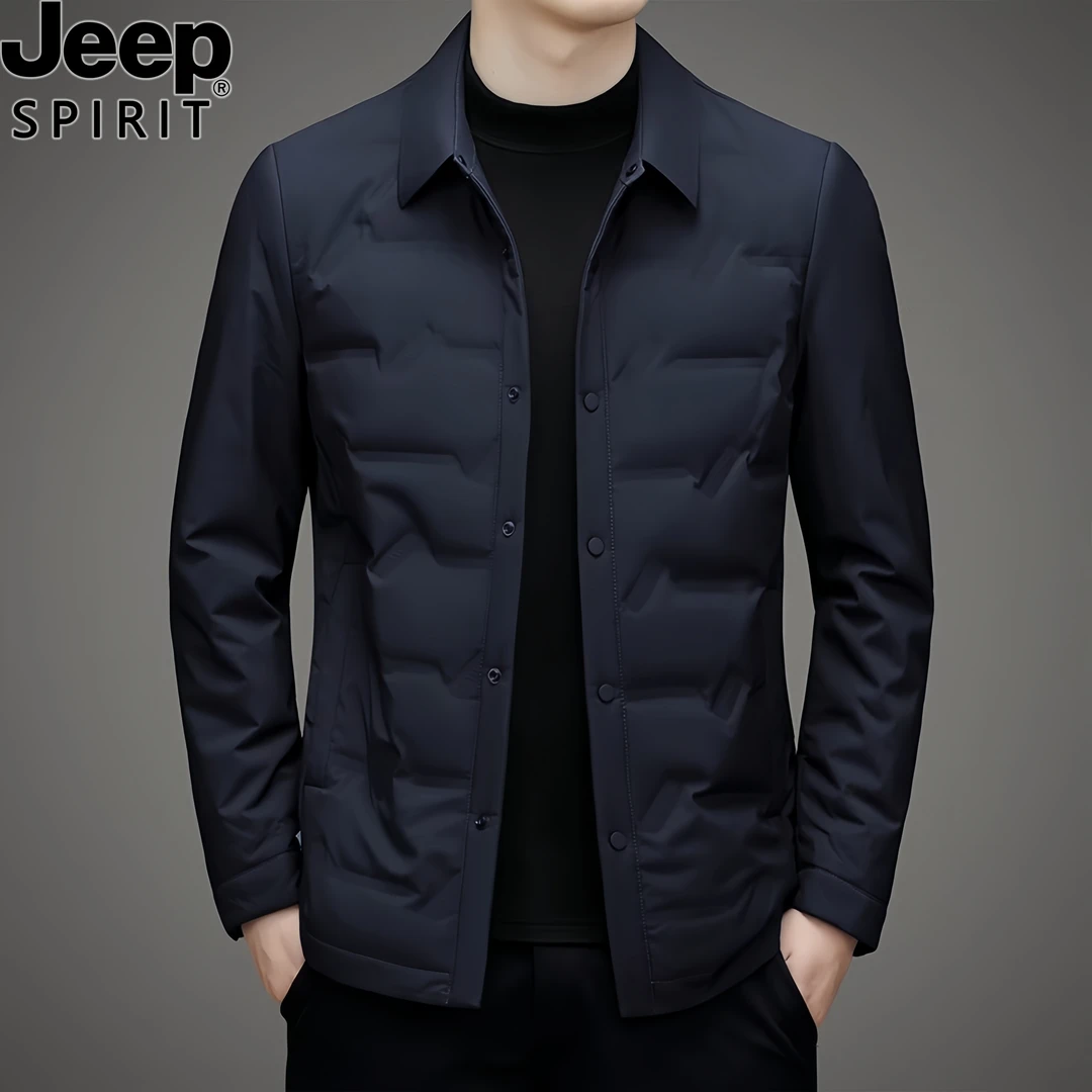 Jeep吉普秋冬季新款时尚保暖轻薄羽绒服男士商务休闲翻领冬装外套