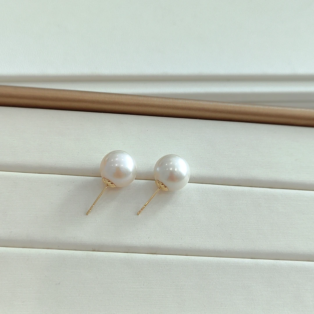 【悦陌珍珠】18K金/淡水珍珠/白色珍珠耳钉10-11MM耳钉