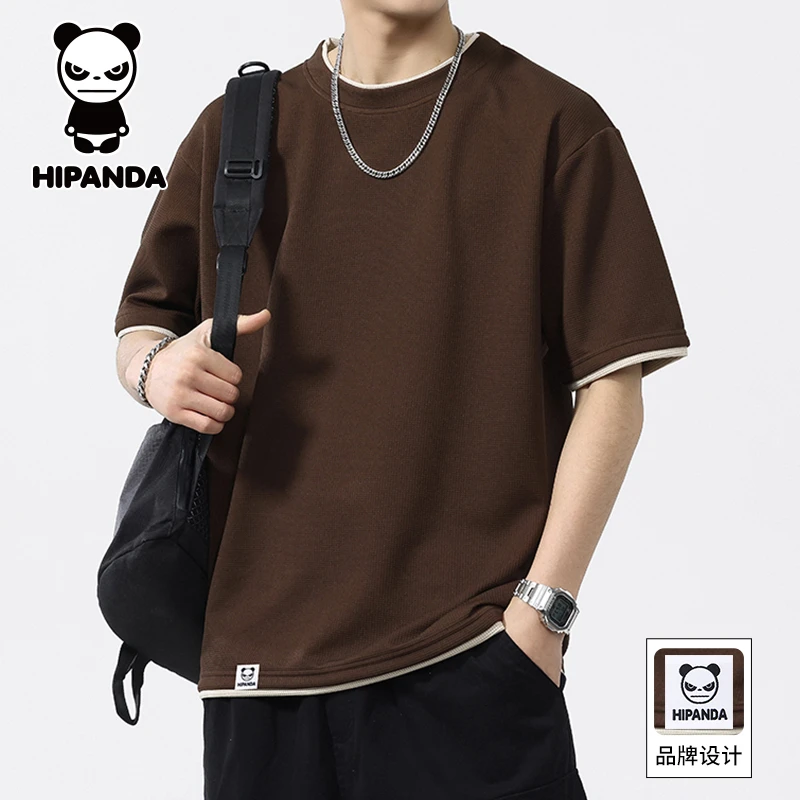 HiPanda你好熊猫夏季T恤男生款衣服高级感圆领宽松薄款半袖打底衫