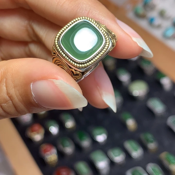 和田玉（碧玉）戒指银S925镶嵌B**L