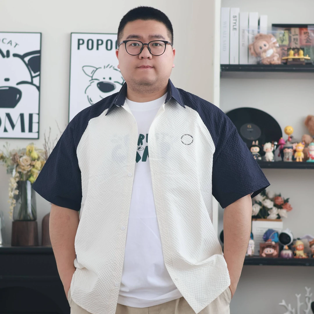 插肩袖拼色短袖衬衫男美式休闲情侣夏季复古宽松翻领拼接