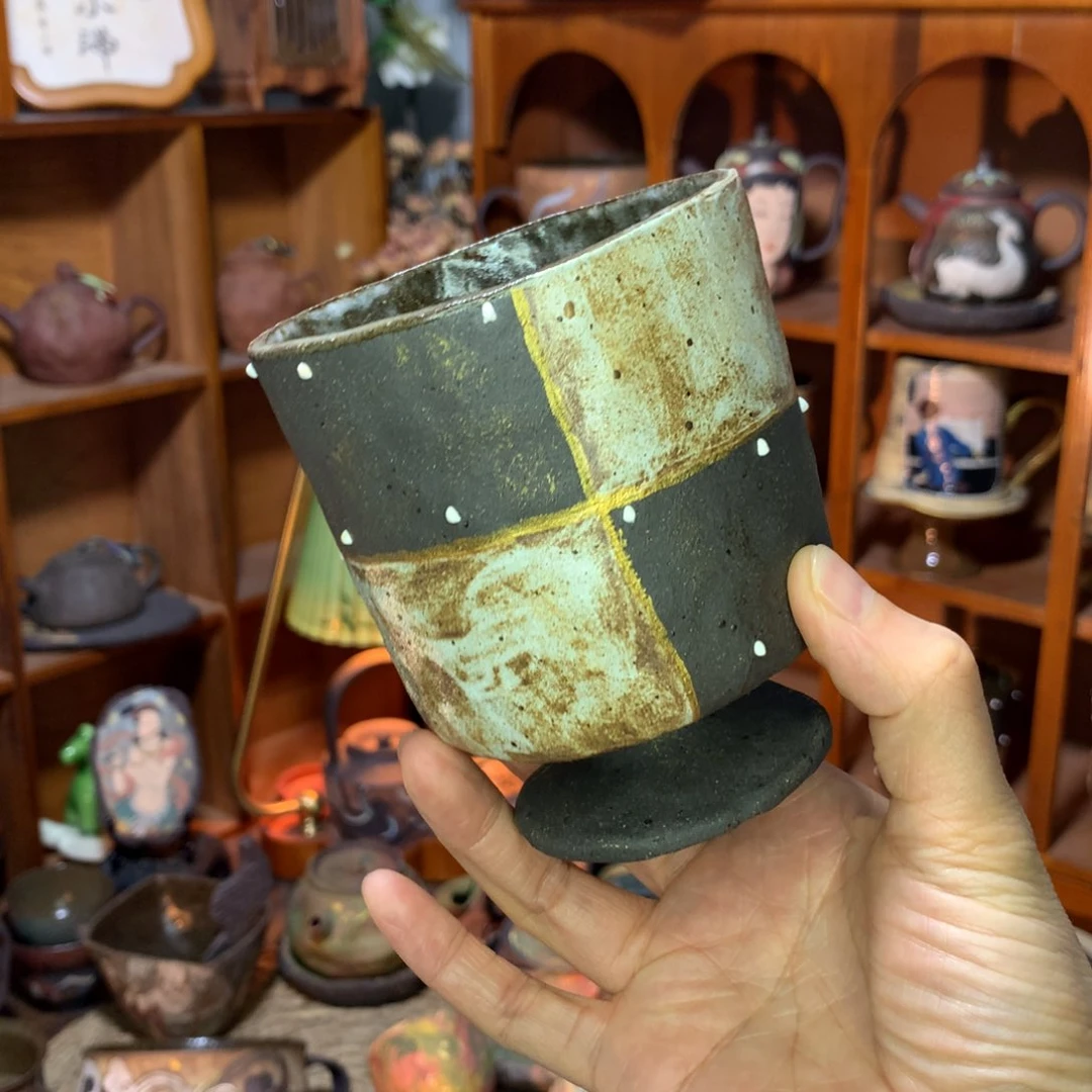 陶瓷故****花美拉德中古高脚杯