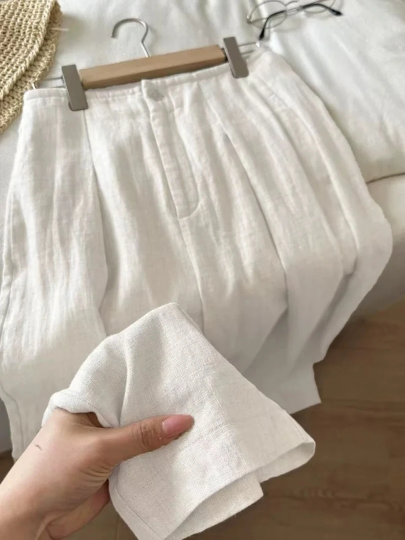 【天丝++亚麻】莱赛尔高腰亚麻阔腿裤白色夏季慵懒风垂感显瘦长裤
