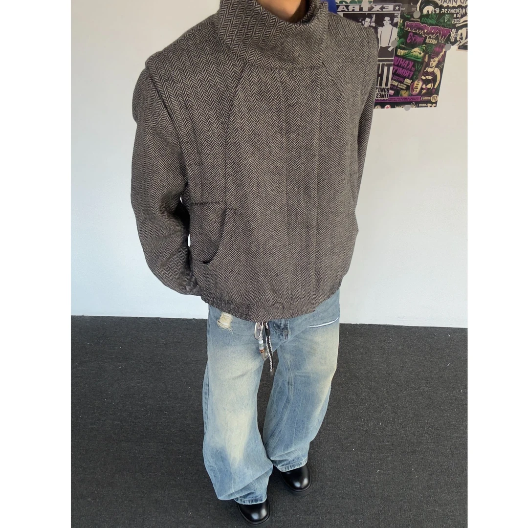 异形解构立领老钱风休闲翻领外套男女秋冬简约宽松夹克上衣