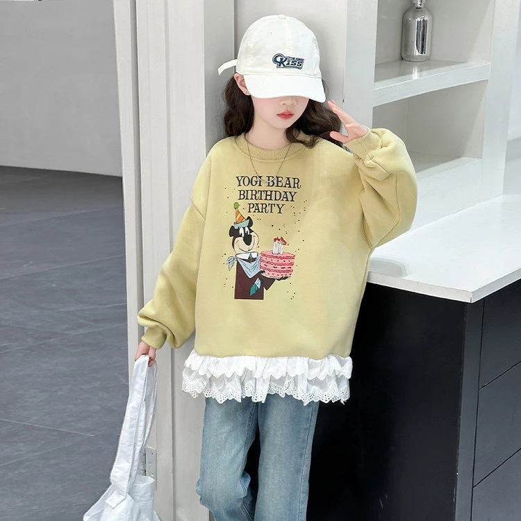 女童卫衣春秋款2025新款中大童洋气时髦秋装假两件上衣女孩衣服潮