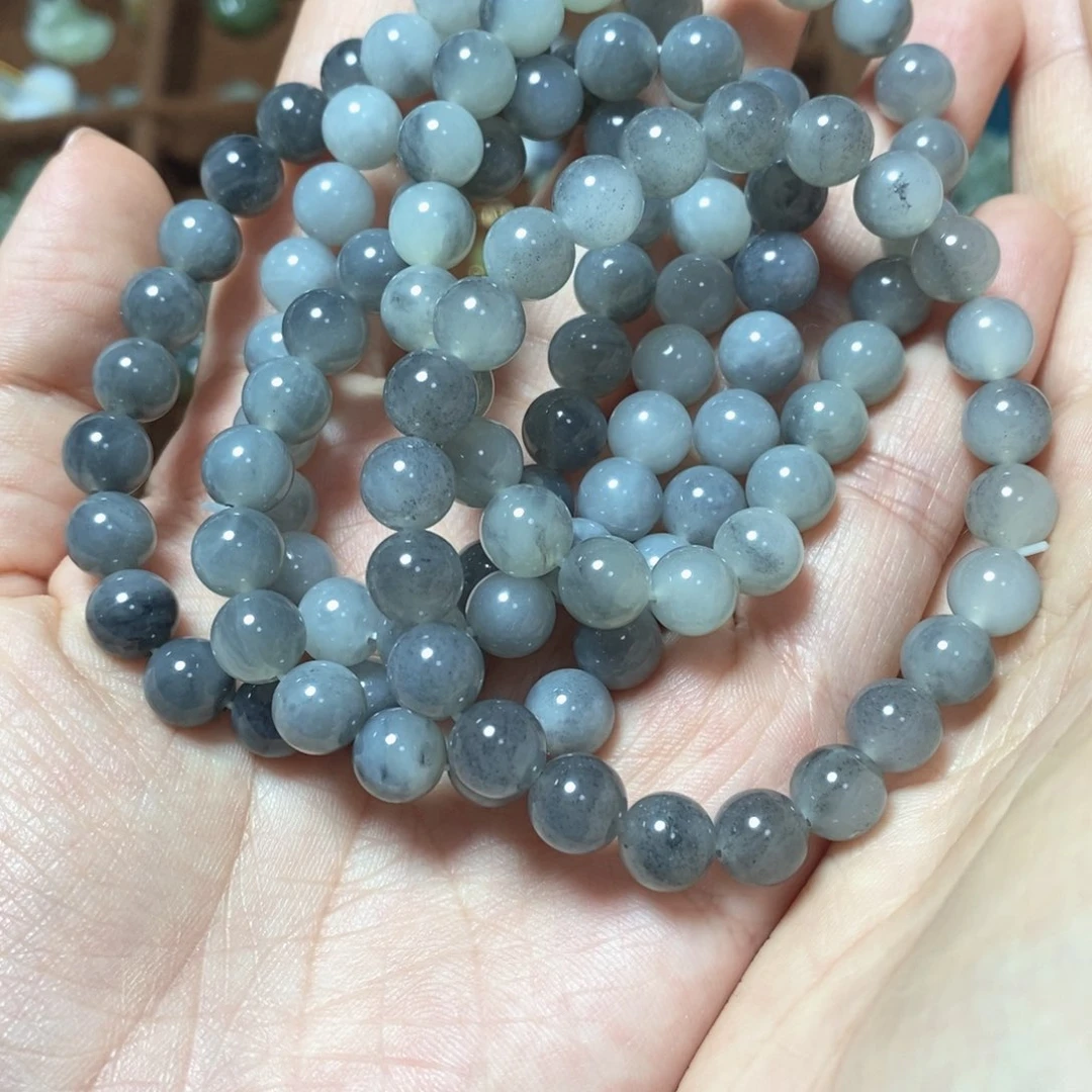 未镶嵌手串和田玉青花点墨意境圆珠卡8mm拍1发1多样性发货